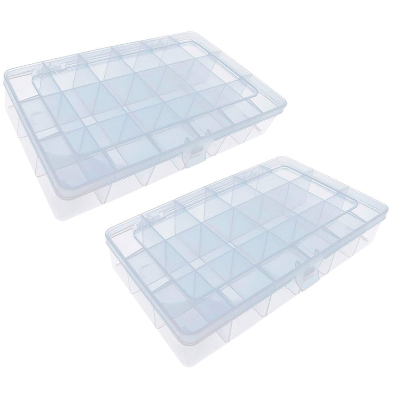 Xiaoyztan Clear Plastic Organizer, 18 Fixed Grids, Jewelry Box Bead Storage Container for Small Parts, Fishing Tackle, DIY Crafts, and Earrings, Overall 8 x 4.7 x 1.3 Inch, 2Pcs - Image 1
